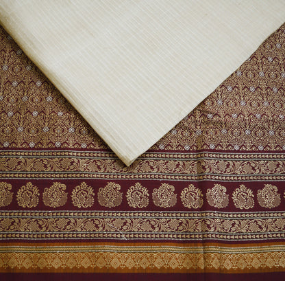 Indian Vintage Beige Saree Pure Khadi Silk Handloom Printed Indian Sari Fabric 6yard Ethnic Wear Floral