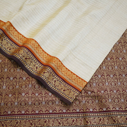 Indian Vintage Beige Saree Pure Khadi Silk Handloom Printed Indian Sari Fabric 6yard Ethnic Wear Floral