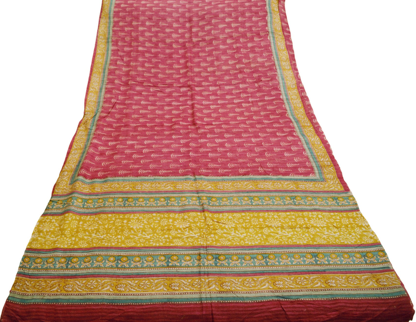 Indian Vintage Heavy Pink Saree Pure Khadi Silk Handloom Indian Sari Craft Fabric 5yard Ethnic Wear Sari