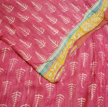 Indian Vintage Heavy Pink Saree Pure Khadi Silk Handloom Indian Sari Craft Fabric 5yard Ethnic Wear Sari