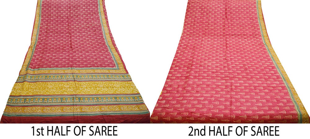 Indian Vintage Heavy Pink Saree Pure Khadi Silk Handloom Indian Sari Craft Fabric 5yard Ethnic Wear Sari