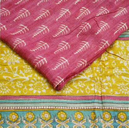 Indian Vintage Heavy Pink Saree Pure Khadi Silk Handloom Indian Sari Craft Fabric 5yard Ethnic Wear Sari