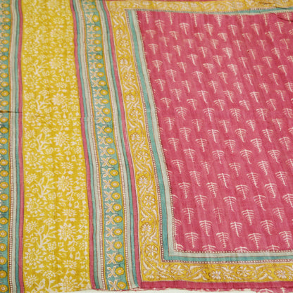 Indian Vintage Heavy Pink Saree Pure Khadi Silk Handloom Indian Sari Craft Fabric 5yard Ethnic Wear Sari