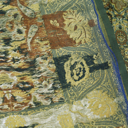 Vintage Gray Pure silk Hand Woven Fabric Design Indian Fabric 26"X44" Floral Design Sewing Ethnic