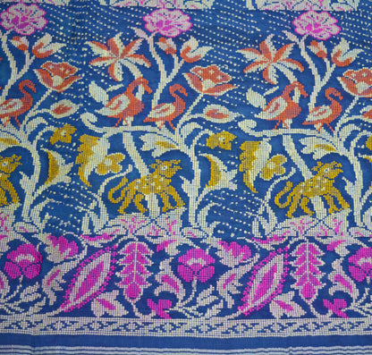 Vintage Blue Pure Silk Hand Woven Design Fabric Indian Fabric Craft 22"X43" Floral Design Soft Fabric