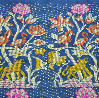 Vintage Blue Pure Silk Hand Woven Design Fabric Indian Fabric Craft 22"X43" Floral Design Soft Fabric