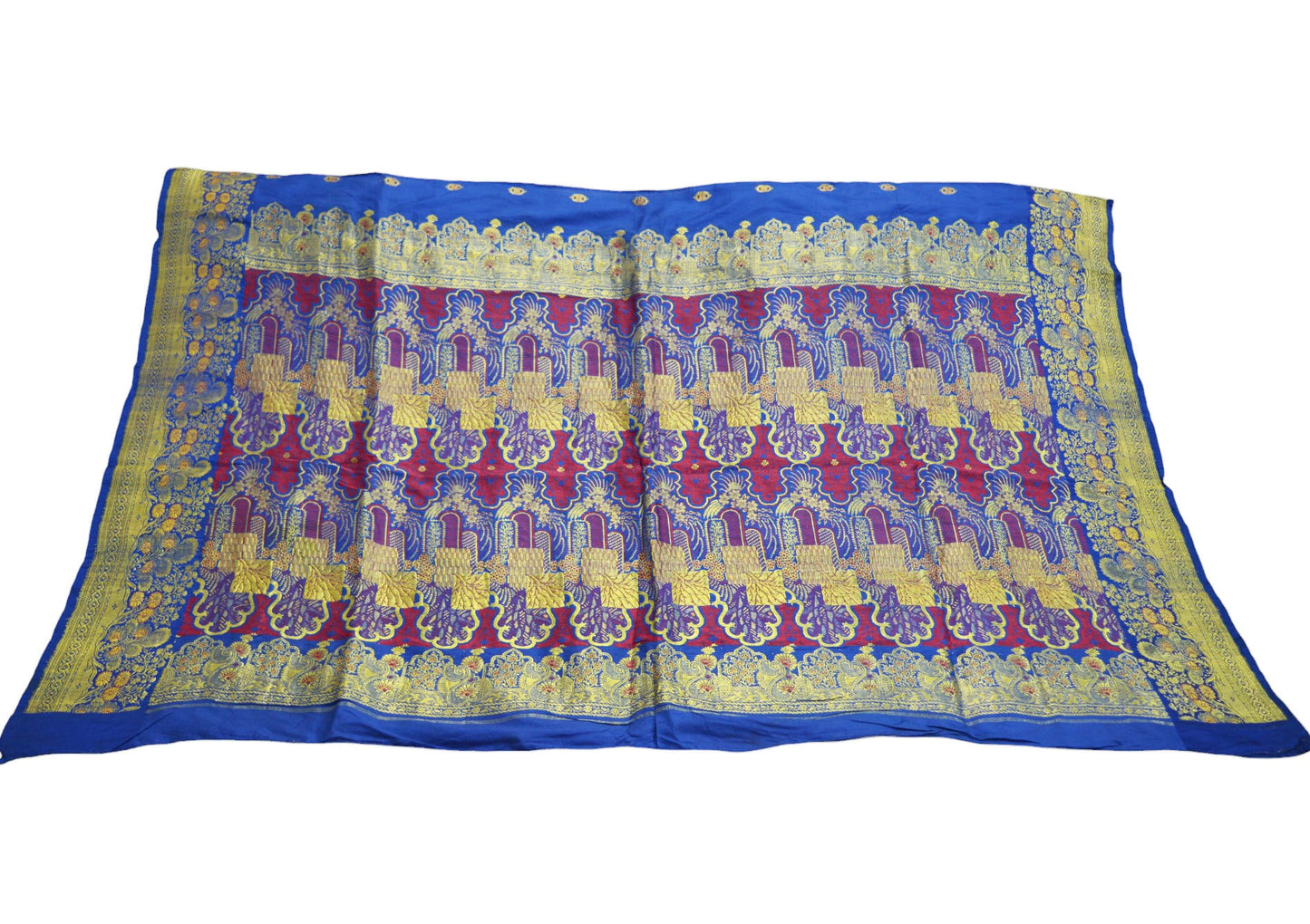 Vintage Blue Pure silk Banarasi Brocade Hand Woven Fabric Design Indian Fabric 31"X44" Floral Design Sewing
