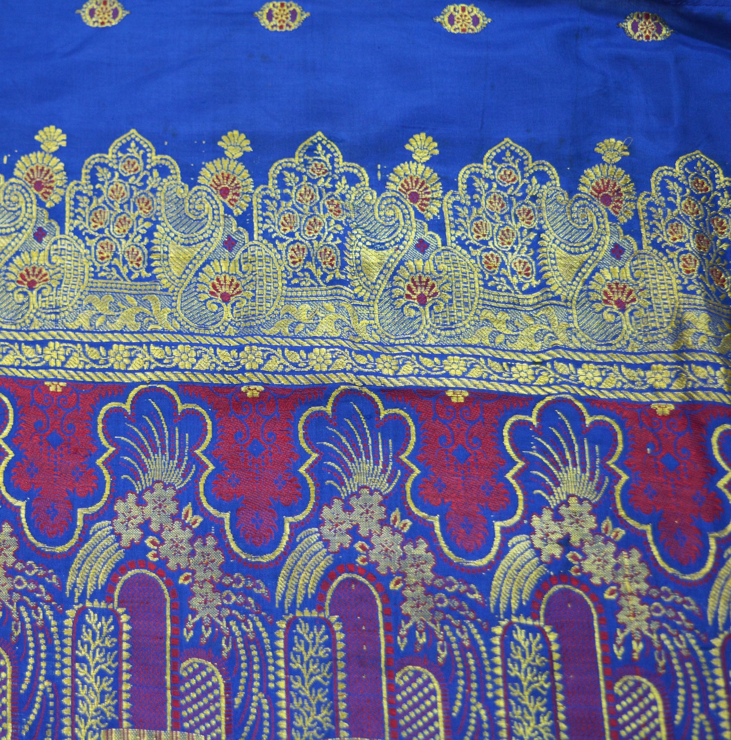 Vintage Blue Pure silk Banarasi Brocade Hand Woven Fabric Design Indian Fabric 31"X44" Floral Design Sewing