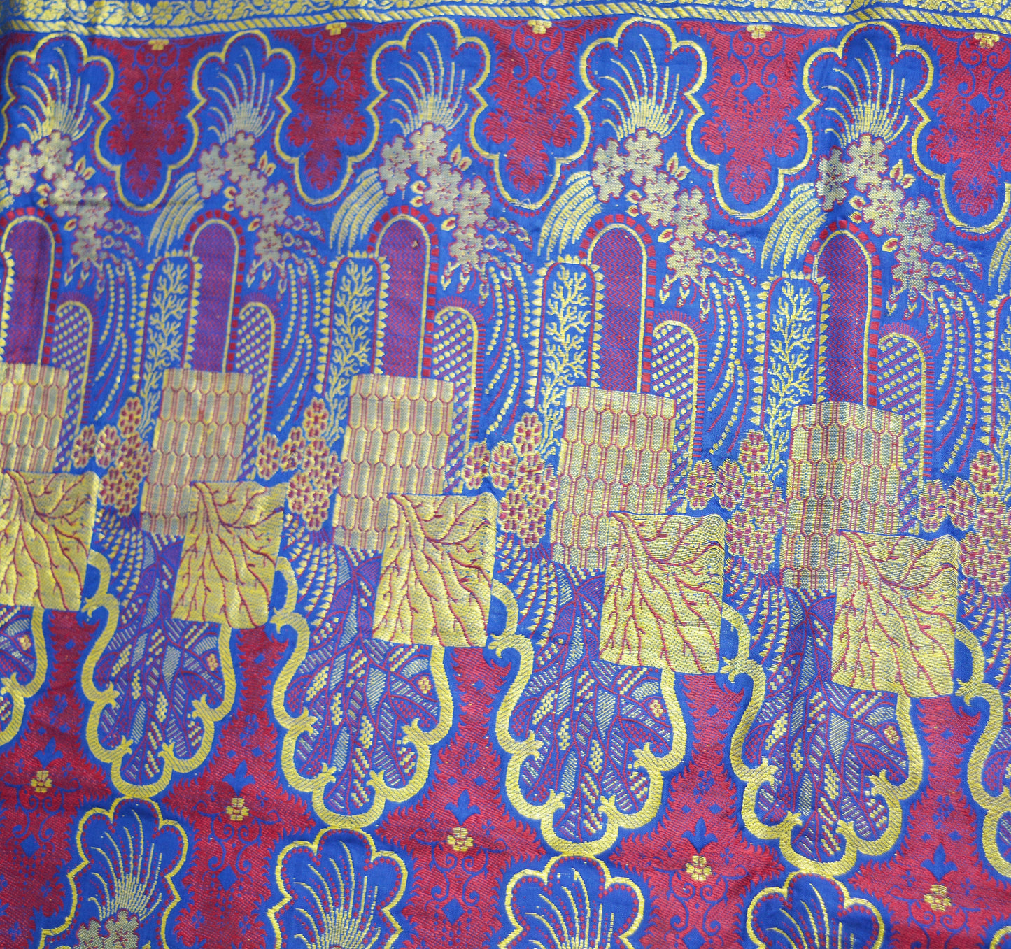 Vintage Blue Pure silk Banarasi Brocade Hand Woven Fabric Design Indian Fabric 31"X44" Floral Design Sewing