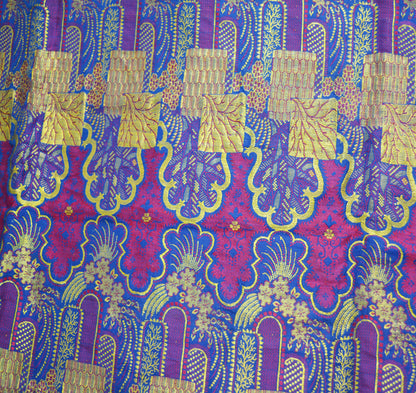 Vintage Blue Pure silk Banarasi Brocade Hand Woven Fabric Design Indian Fabric 31"X44" Floral Design Sewing