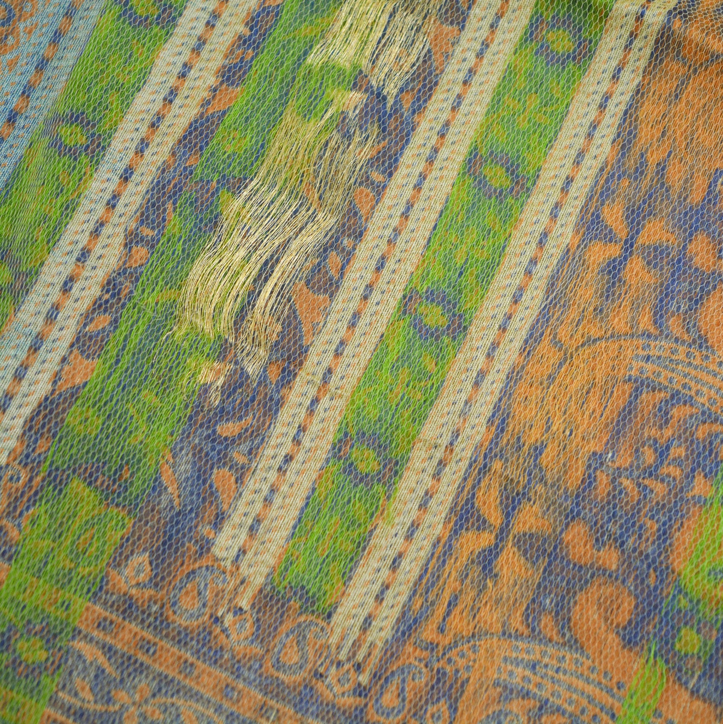 Vintage Blue & Beige 100% Pure Silk Hand Woven Design Fabric 34"X44" Floral Design Crafting Sewing Quilting Horse