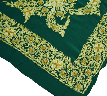 Vintage Green Pure Crepe silk Hand Embroidered Fabric Design Indian Fabric 16"X44" Floral Design Sewing Ethnic