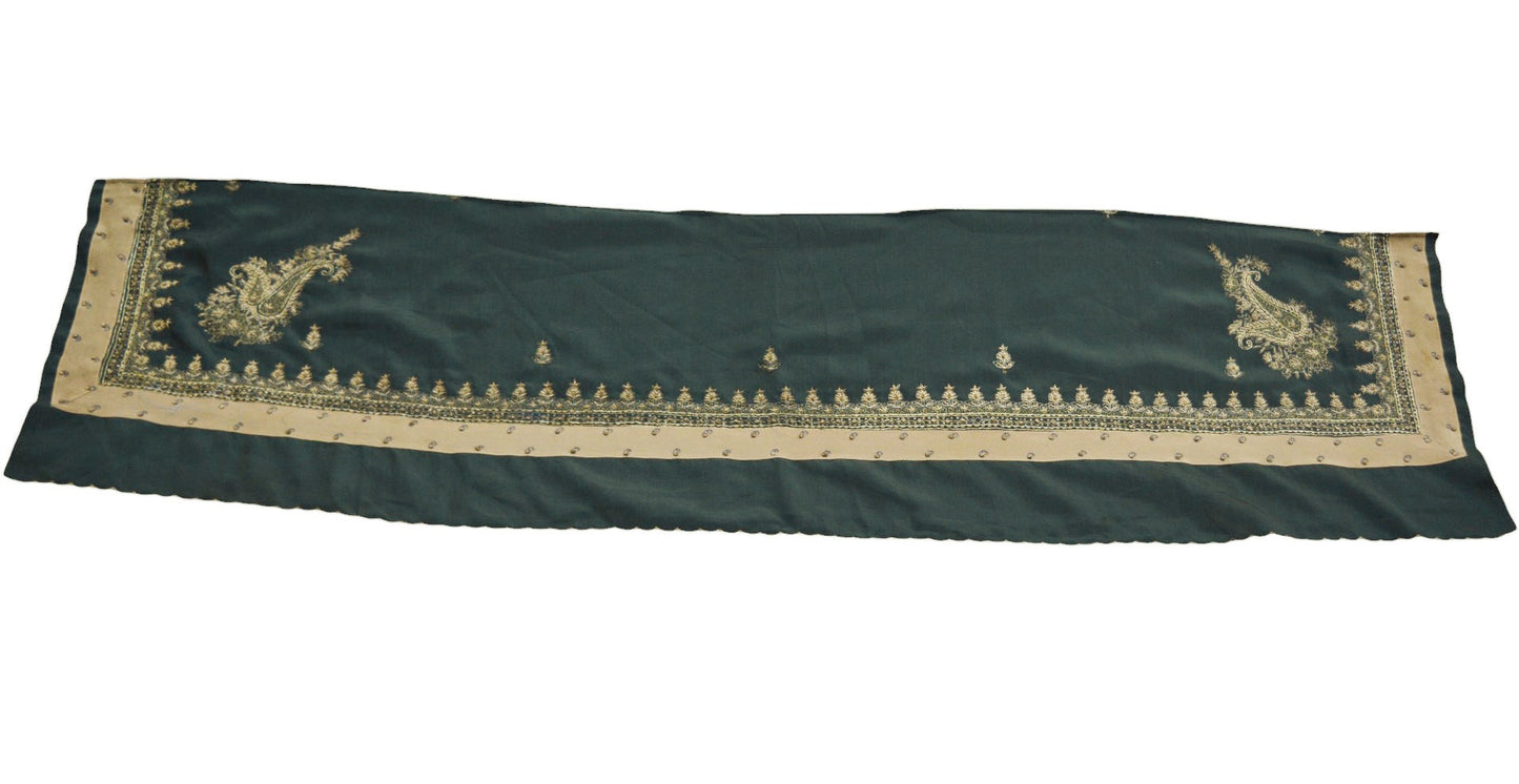 Vintage Gray Crepe Hand Embroidered Design Fabric 12"X45" Floral Crafting Quilting Zardozi dabka zari net work