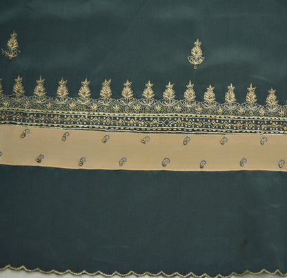 Vintage Gray Crepe Hand Embroidered Design Fabric 12"X45" Floral Crafting Quilting Zardozi dabka zari net work
