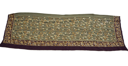 Vintage Gray & Purple Crepe Hand Embroidered Design Fabric 16"X44" Floral Crafting Quilting Zardozi dabka zari net work