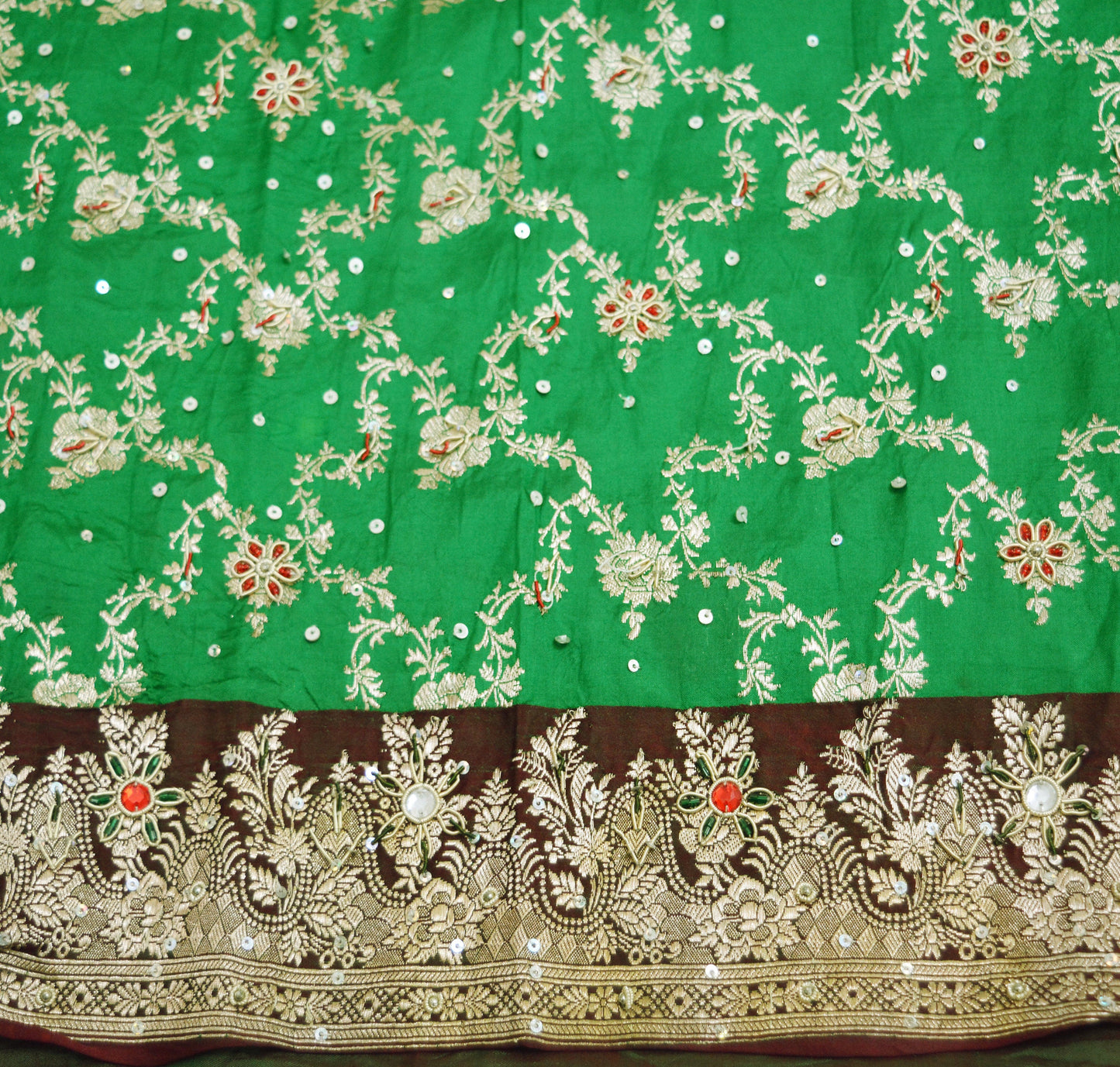 Vintage Sari Heavy Wedding Pure Satin Silk Hand Embroidered Banarsi Brocade Saree Zari/Zardozi/Dabka 5Yd