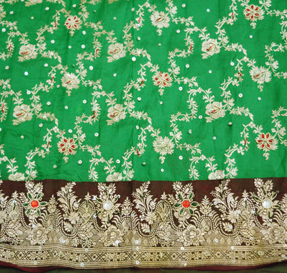 Vintage Sari Heavy Wedding Pure Satin Silk Hand Embroidered Banarsi Brocade Saree Zari/Zardozi/Dabka 5Yd