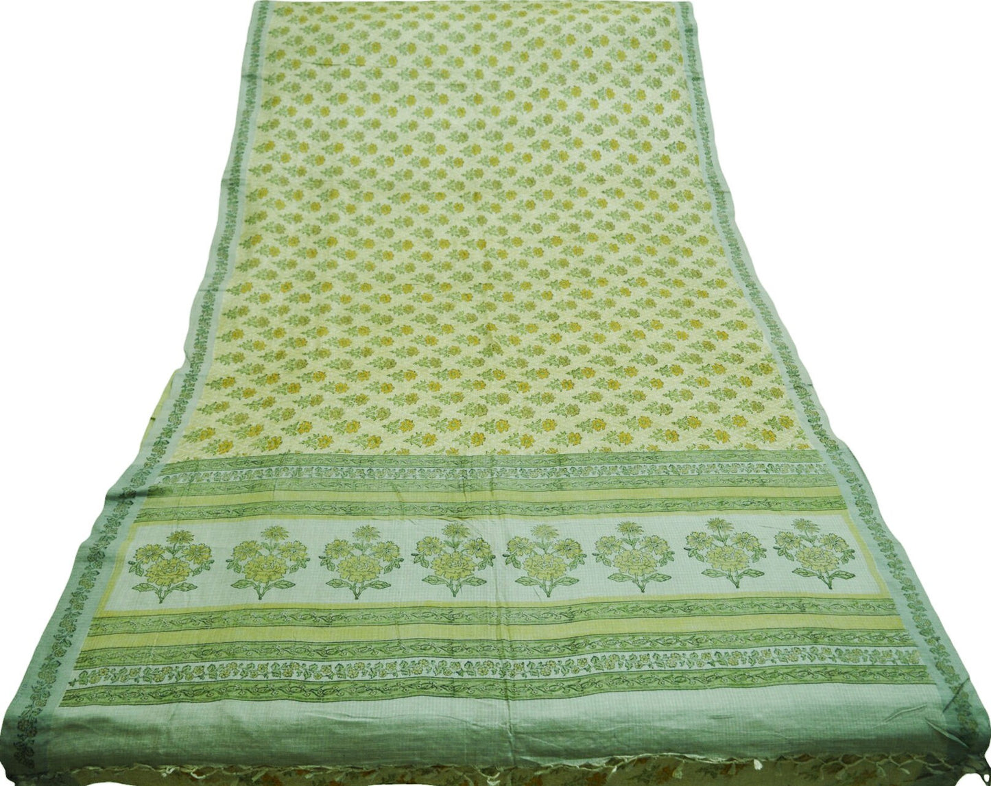 Vintage Beige Heavy Saree Pure Woolen Woven Printed Indian Sari Soft Warm Fabric 5Yard Zigzag Woven Border Fringes