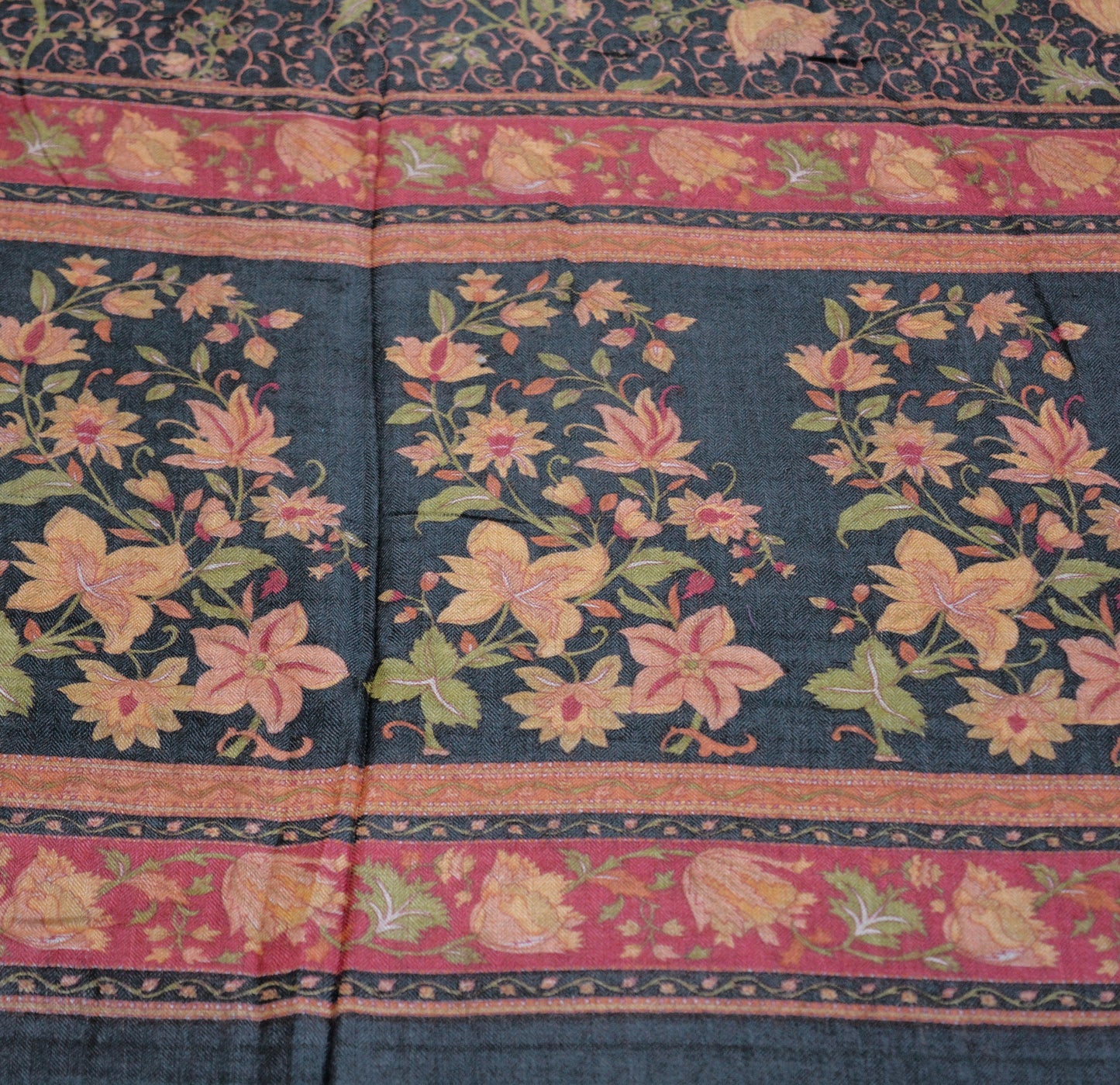 Vintage Black Heavy Saree Pure Woolen Woven Printed Indian Sari Soft Warm Fabric 5Yard Floral Woven Border