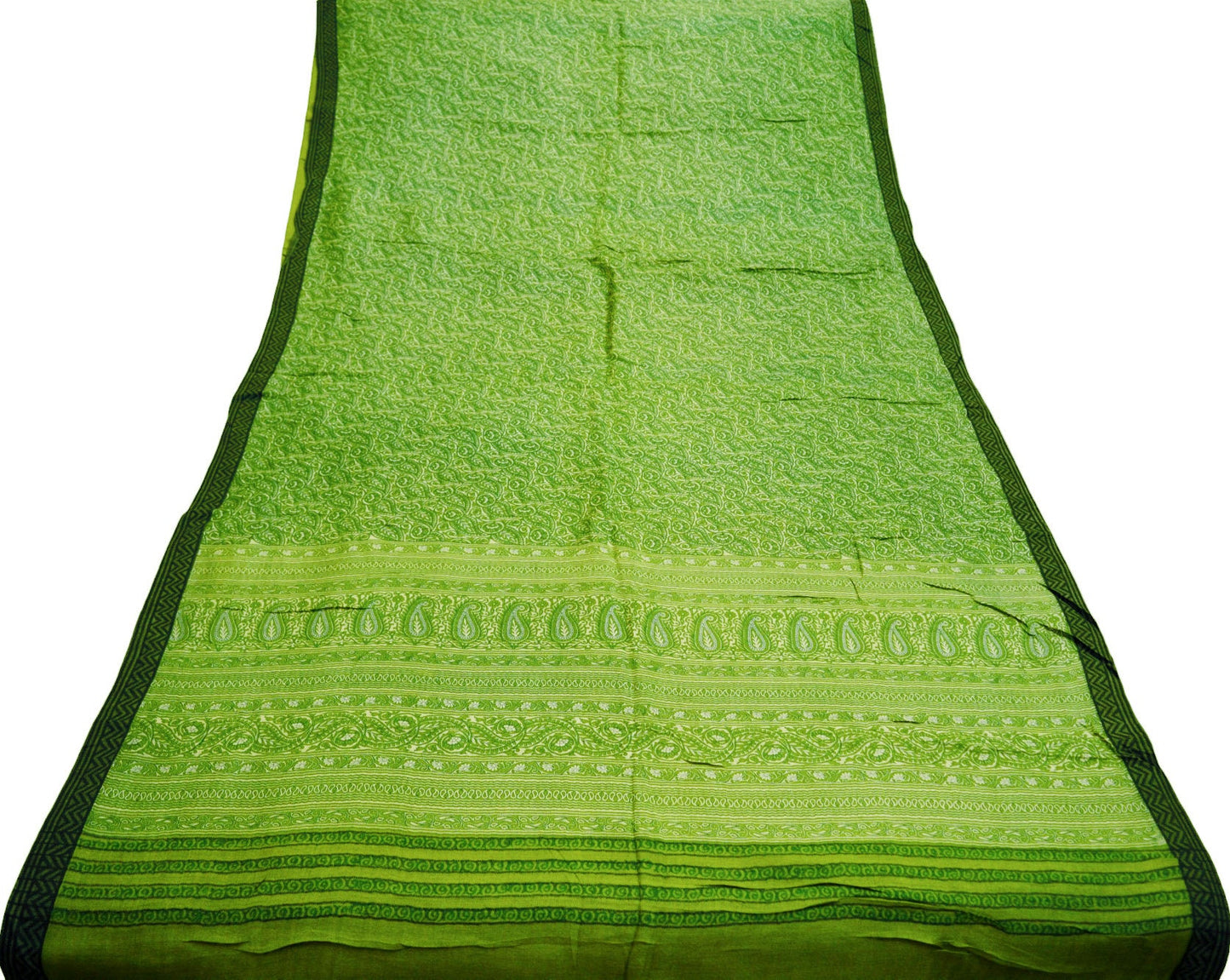 Vintage Green Heavy Saree Pure Woolen Woven Printed Indian Sari Soft Warm Fabric 5Yard Floral Woven Border