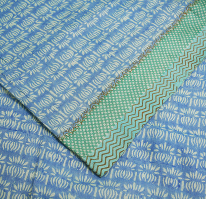 Vintage Blue & Green Heavy Saree Pure Woolen Woven Printed Indian Sari Soft Warm Fabric 5Yard Floral Woven Border