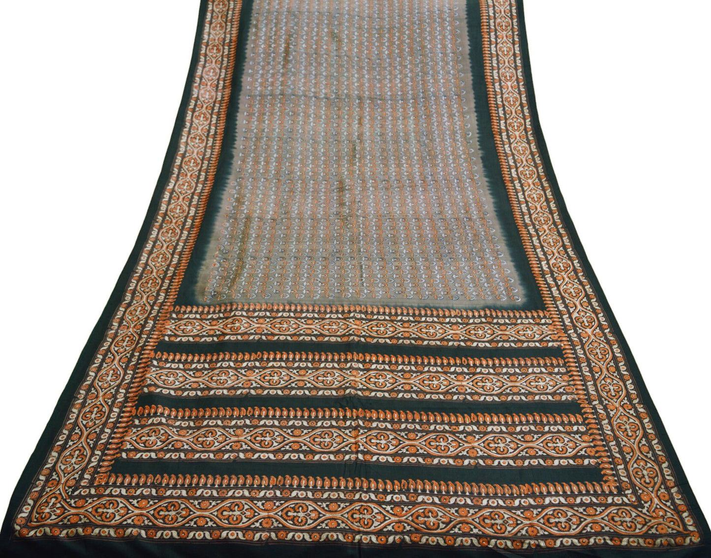 Indian Vintage Sari Brown & Black Pure Silk Printed Saree 5yd Sewing Craft Fabric DressMaking Soft