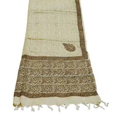 Vintage Beige Long Stole Pure Woolen Scarf Printed Dupatta Infinity Scarves Sarong Wrap Veil Woman Hijab Shawl Craft Fabric