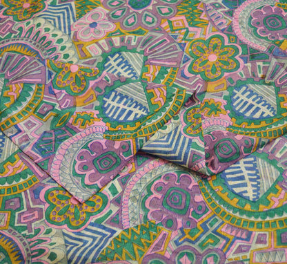 Indian Vintage Sari Purple 100% Pure Silk Printed Saree Fabric 5yd Sewing Craft Fabric DressMaking Soft Floral Paisley