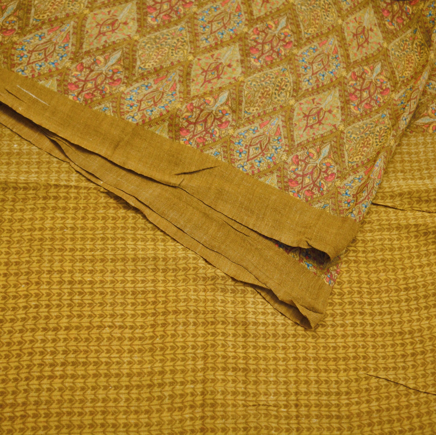 Vintage Saffron Heavy Saree Pure Woolen Woven Printed Indian Sari Soft Warm Fabric 5Yard Floral