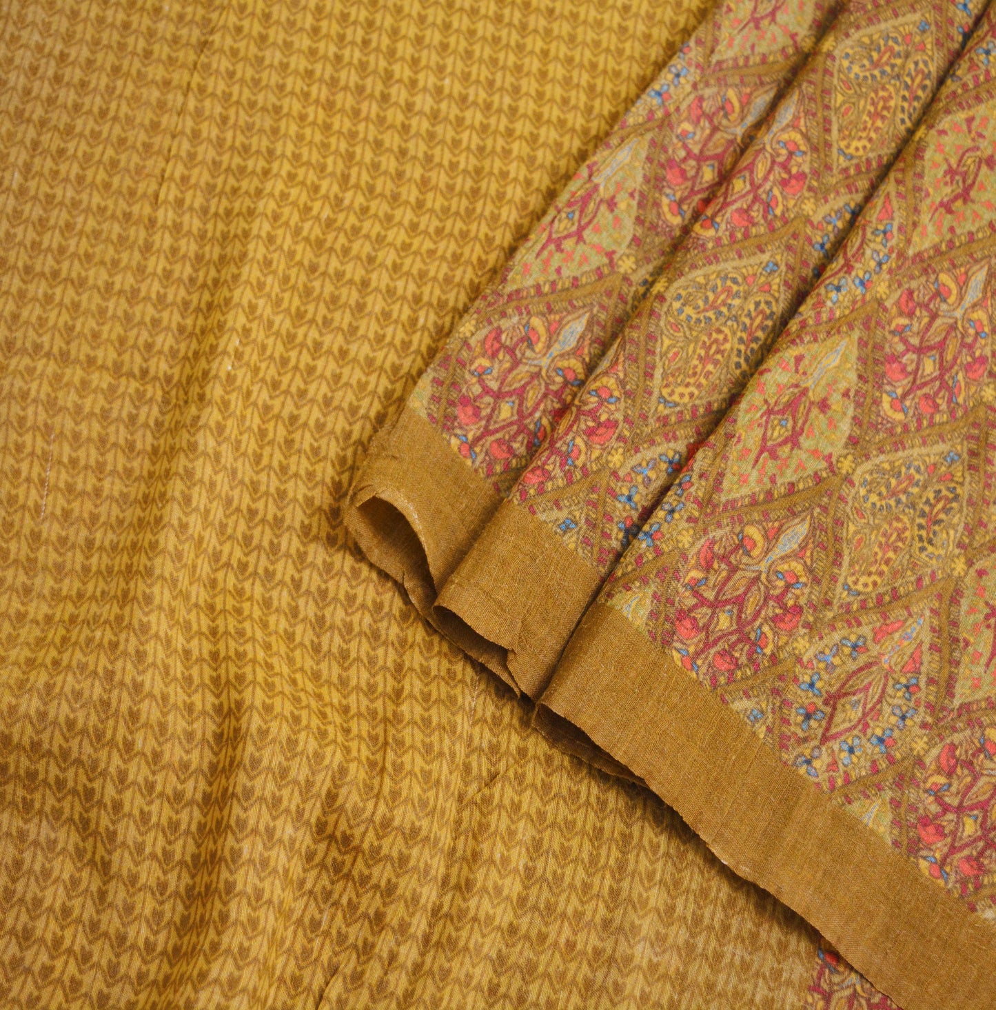 Vintage Saffron Heavy Saree Pure Woolen Woven Printed Indian Sari Soft Warm Fabric 5Yard Floral