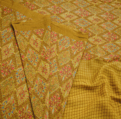 Vintage Saffron Heavy Saree Pure Woolen Woven Printed Indian Sari Soft Warm Fabric 5Yard Floral