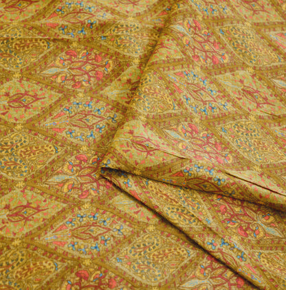 Vintage Saffron Heavy Saree Pure Woolen Woven Printed Indian Sari Soft Warm Fabric 5Yard Floral