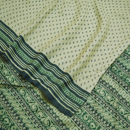 Vintage Ivory & Blue Heavy Saree Pure Woolen Woven Printed Indian Sari Soft Warm Fabric 5Yard Zigzag Woven Border Fringes