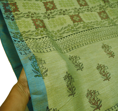 Vintage Blue & Beige Heavy Saree Pure Woolen Woven Printed Indian Sari Soft Warm Fabric 5Yard Zigzag Woven Border Fringes