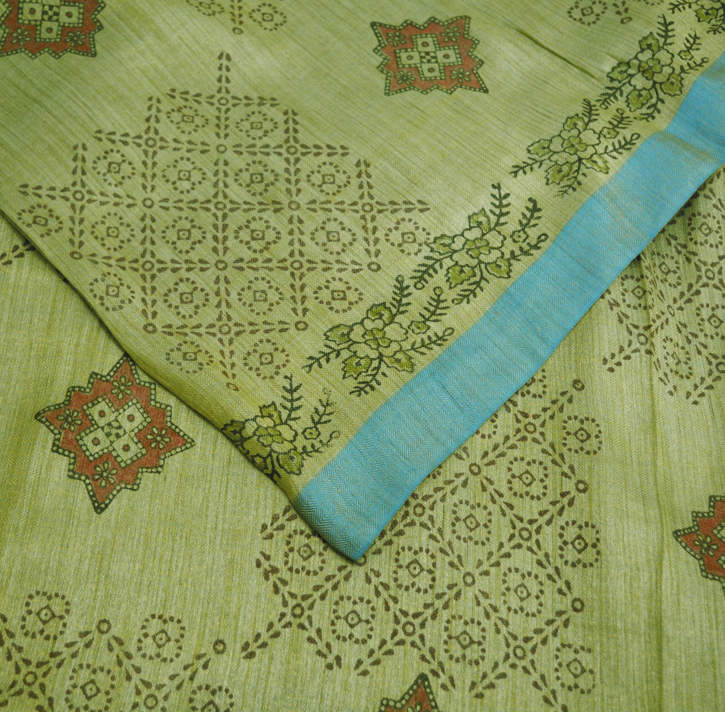 Vintage Blue & Beige Heavy Saree Pure Woolen Woven Printed Indian Sari Soft Warm Fabric 5Yard Zigzag Woven Border Fringes