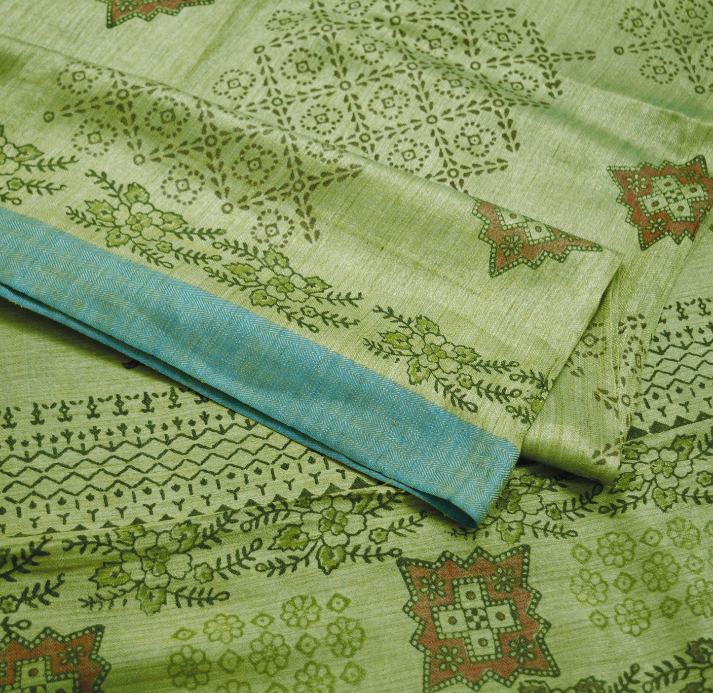 Vintage Blue & Beige Heavy Saree Pure Woolen Woven Printed Indian Sari Soft Warm Fabric 5Yard Zigzag Woven Border Fringes