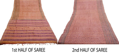 Vintage Peach & Purple Heavy Saree Pure Woolen Woven Printed Indian Sari Soft Warm Fabric 5Yard Floral Woven Border