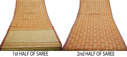 Vintage Beige Heavy Saree Pure Woolen Woven Printed Indian Sari Soft Warm Fabric 5Yard Zigzag Woven Border Fringes