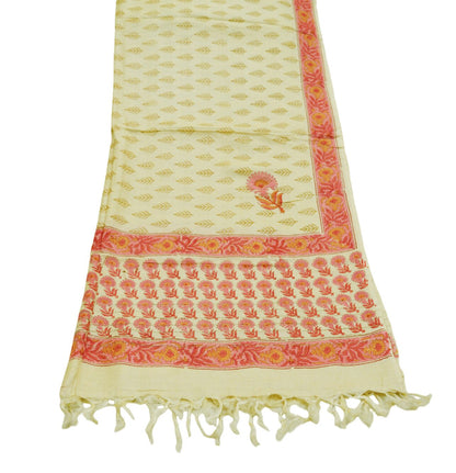 Vintage Ivory Long Stole Pure Woolen Scarf Printed Dupatta Infinity Scarves Sarong Wrap Veil Woman Hijab Shawl Craft Fabric