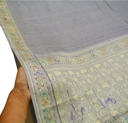 Indian Vintage Sari Gray 100% Pure Silk Printed Woven Sarees Fabric 5yd Sewing Craft Fabric DressMaking  Soft Wrap