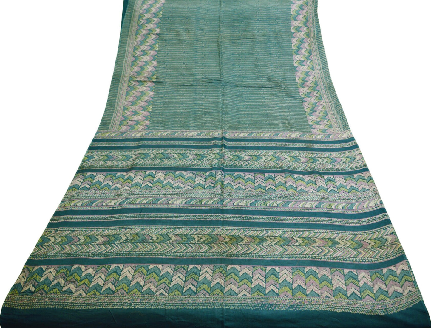 Indian Vintage Sari Grayish Blue  Printed Pure Cotton Indian Craft Soft Fabric 5Yard Sewing Sarong Wrap Boho Floral