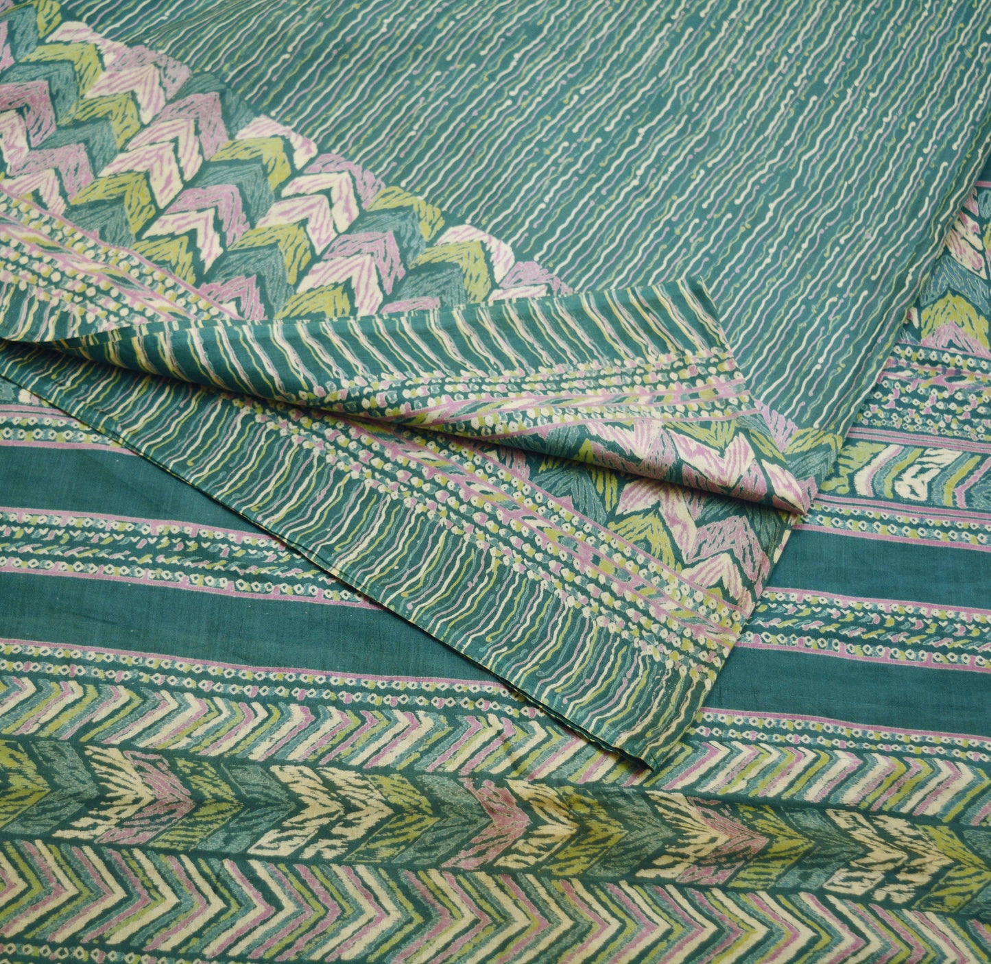 Indian Vintage Sari Grayish Blue  Printed Pure Cotton Indian Craft Soft Fabric 5Yard Sewing Sarong Wrap Boho Floral