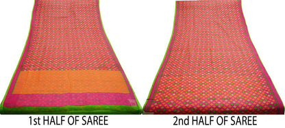 Women Vintage Sari Orange & Pink Pure Chiffon Silk Printed Saree Craft Fabric Sewing 6Yard Soft Light Sari Dress Making