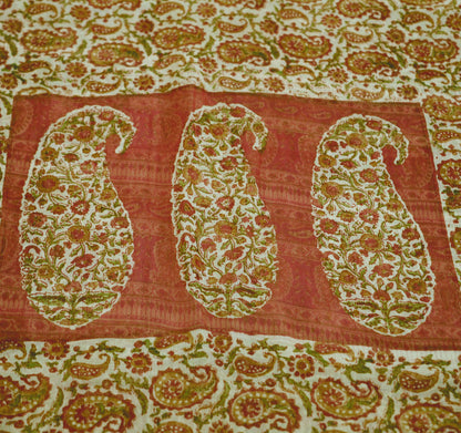 Women Vintage Sari Beige Pure Chiffon Silk Printed Saree Craft Fabric Sewing 6Yard Soft Light Sari Dress Making Floral