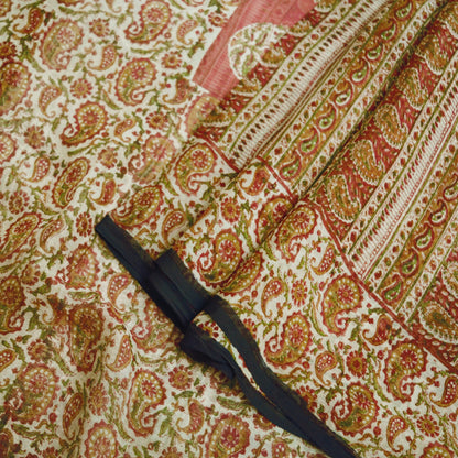 Women Vintage Sari Beige Pure Chiffon Silk Printed Saree Craft Fabric Sewing 6Yard Soft Light Sari Dress Making Floral