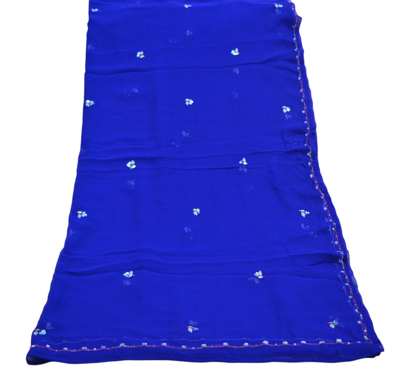 Indian Vintage Blue Dupatta Pure Georgette silk Long Stole Hand Embroidered Scarves Stole Veil Wrap Sequins