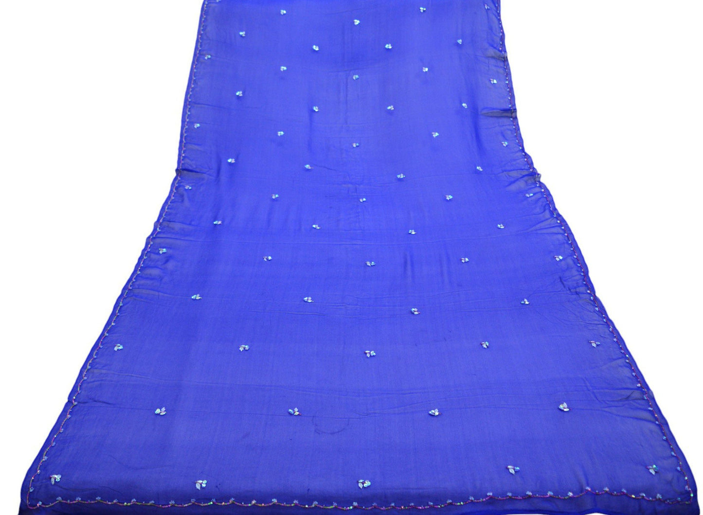 Indian Vintage Blue Dupatta Pure Georgette silk Long Stole Hand Embroidered Scarves Stole Veil Wrap Sequins