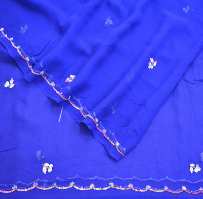 Indian Vintage Blue Dupatta Pure Georgette silk Long Stole Hand Embroidered Scarves Stole Veil Wrap Sequins