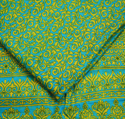 Indian Vintage Sari Blue Pure Silk Printed Saree Fabric 5yard Sewing Craft Fabric DressMaking Wrap Floral