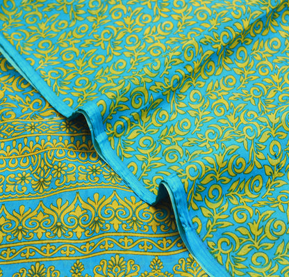 Indian Vintage Sari Blue Pure Silk Printed Saree Fabric 5yard Sewing Craft Fabric DressMaking Wrap Floral